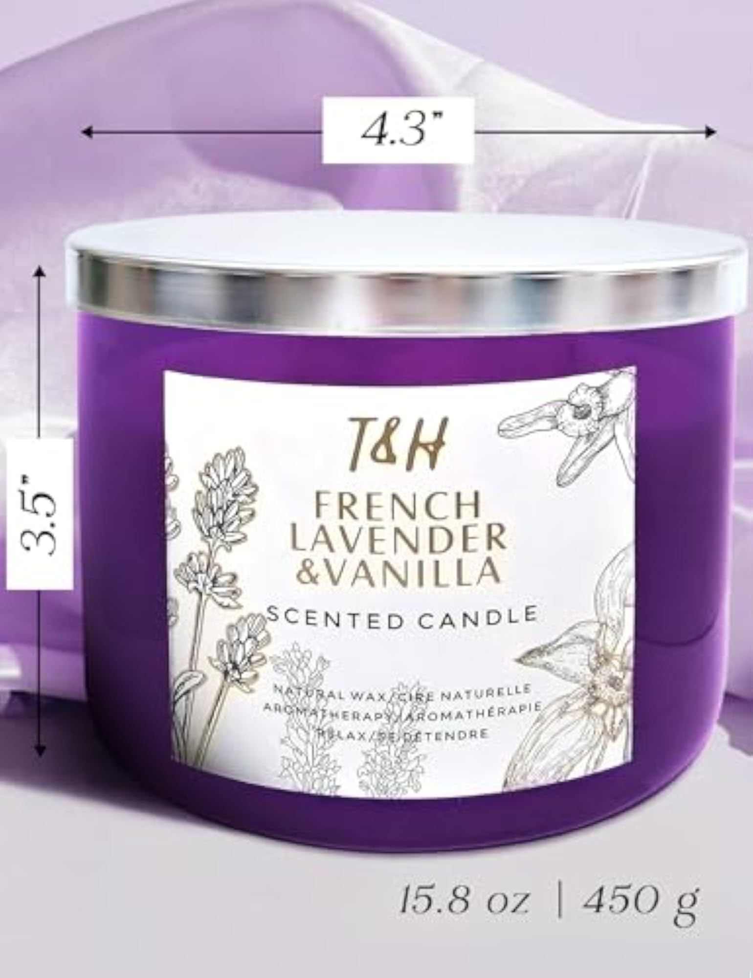 French Lavender & Vanilla Aromatherapy Candle, 3-Wick